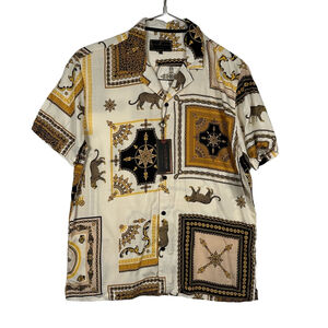 Men's Vintage-Inspired Short Sleeve Button up Shirt Size Medium